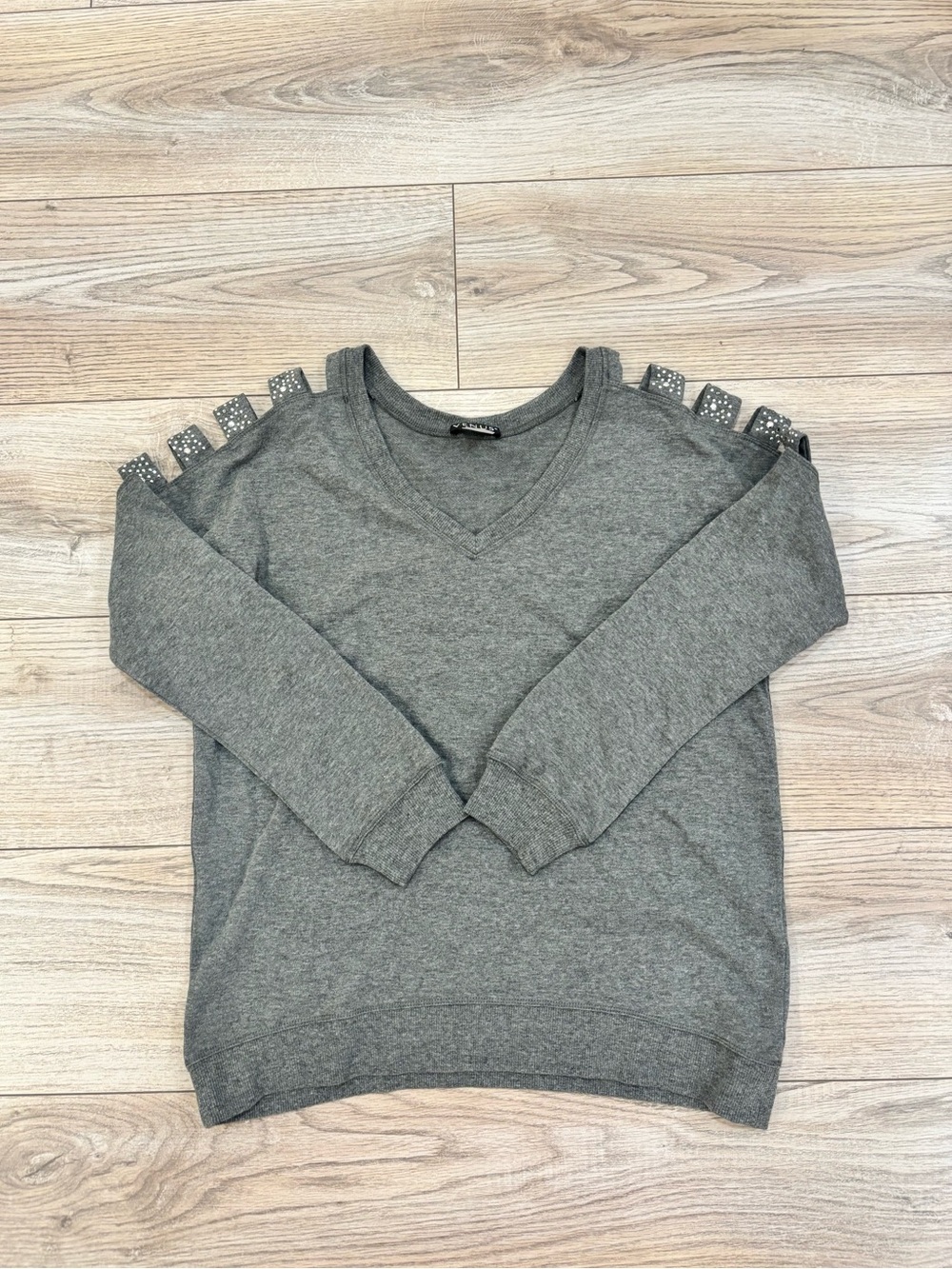 Venus Gray Rhinestone Cutout Shoulder Sweatshirt Size S